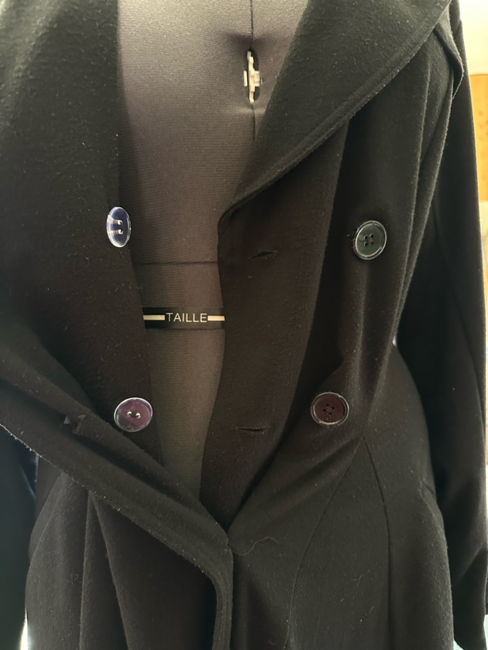 Classic Double-Breasted Black A-Line Coat - Picture 8 of 12